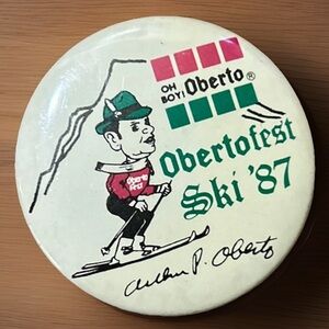 1987 Oktoberfest USA OH BOY OBERTO Obertofest Ski ‘87 Pin back Pin Souvenir 2”